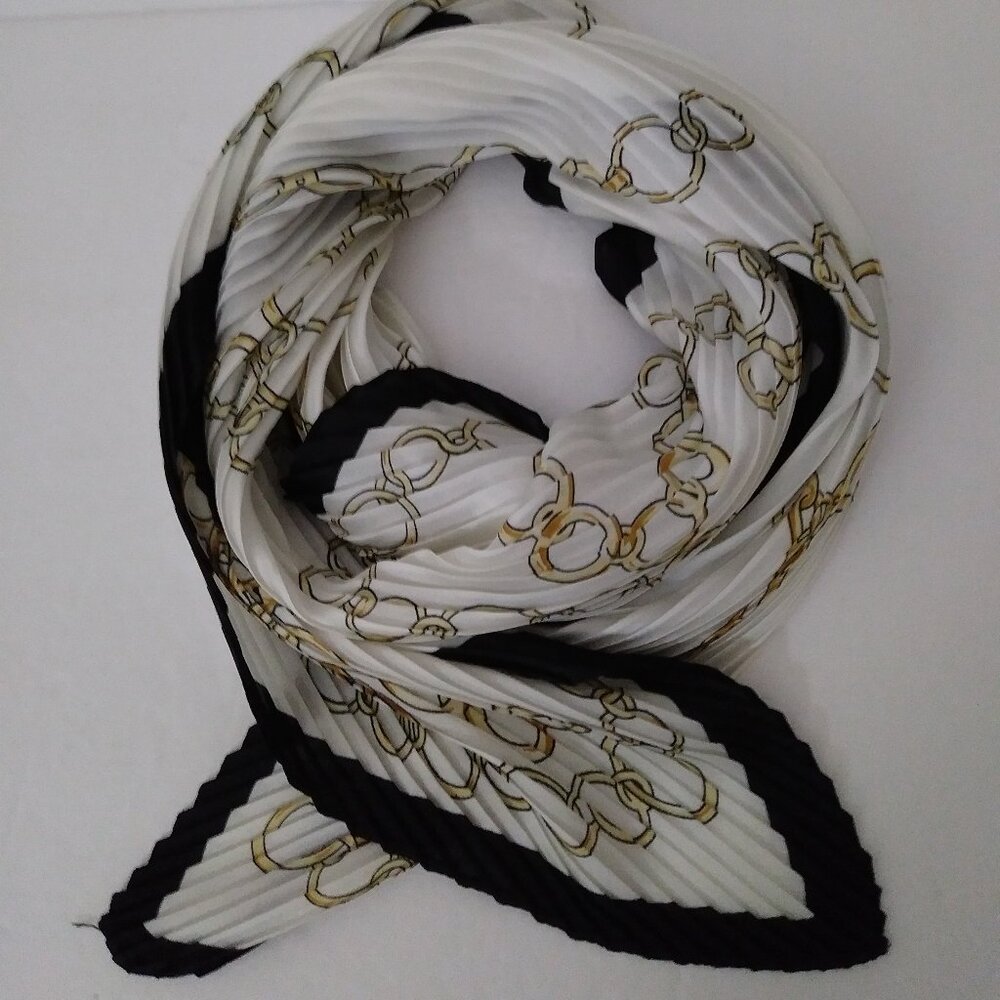 Pleated Square Gold Ribbon Scarf, Pony Tail- Head Ribbon